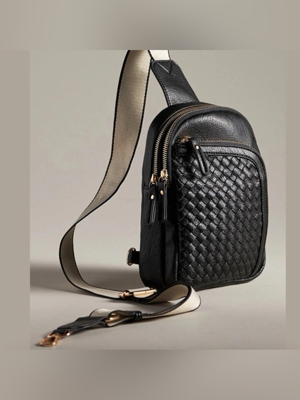 Urban Originals x Anthropologie Black Woven Vegan Leather Crossbody Sling Bag